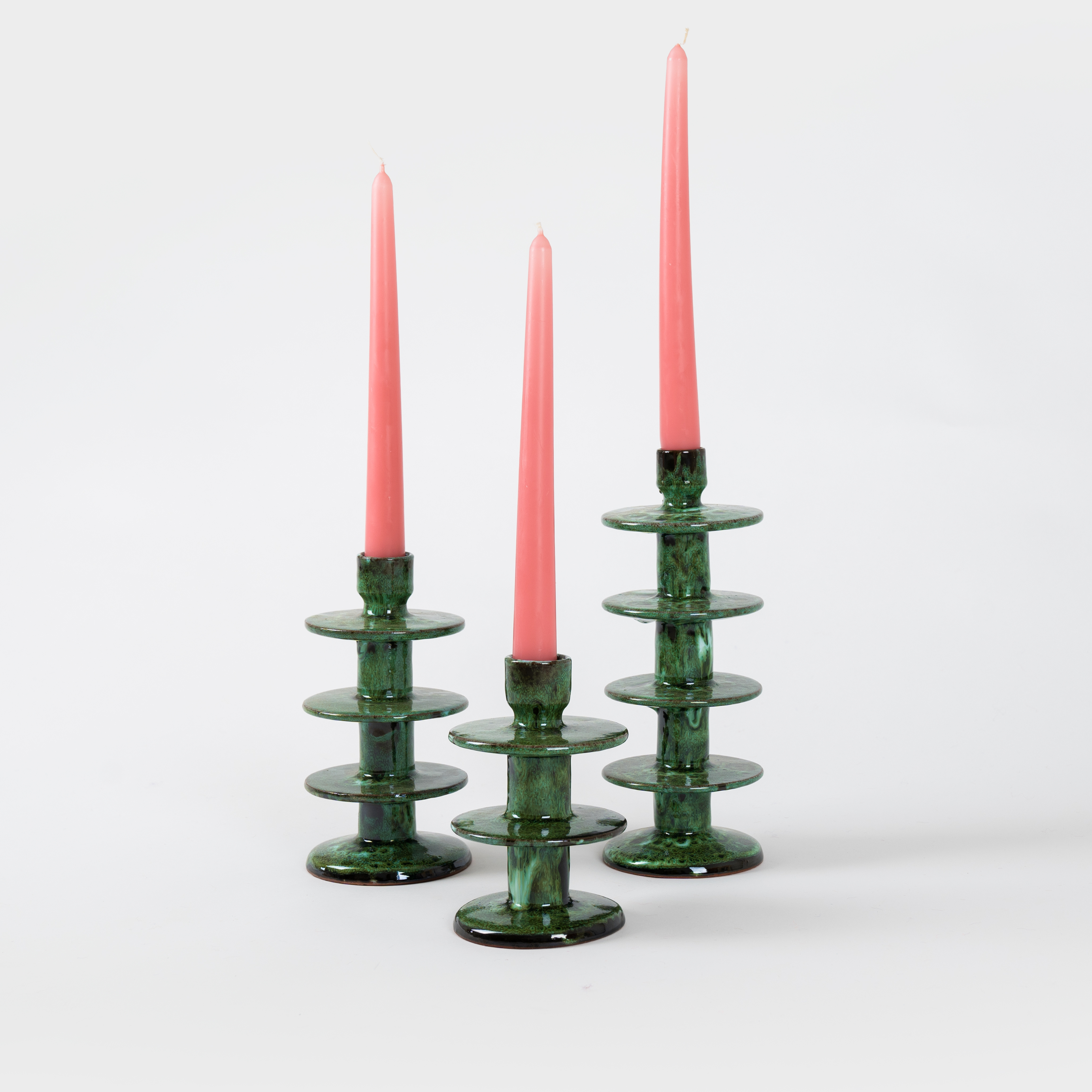 Lava candlestick holders, set of three